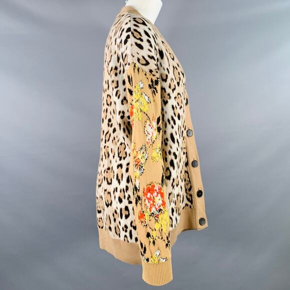 M Khaki Black White Viscose Blend Distressed Oversized Mixed Patterns Cardigan - Picture 2 of 16